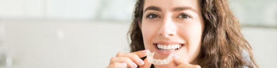 clear Invisalign aligners used to gradually straighten teeth and improve smile alignment